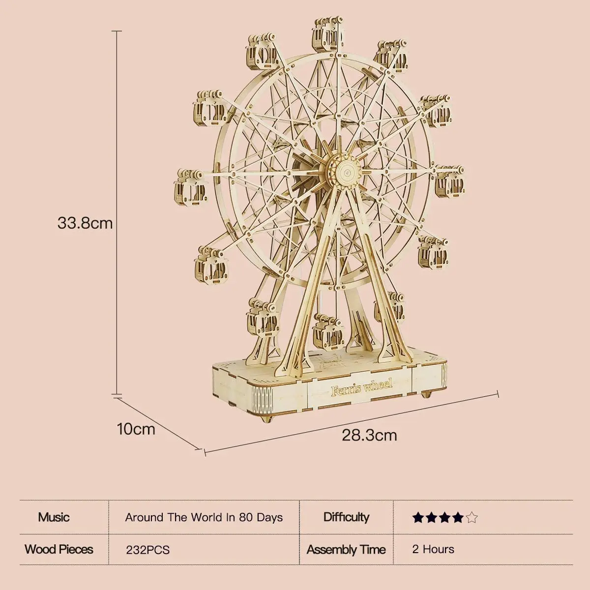 Robotime Rolife 232pcs Rotatable DIY 3D Ferris Wheel Wooden Model Building Block Kits Assembly Toy Gift for Children Adult TGN01