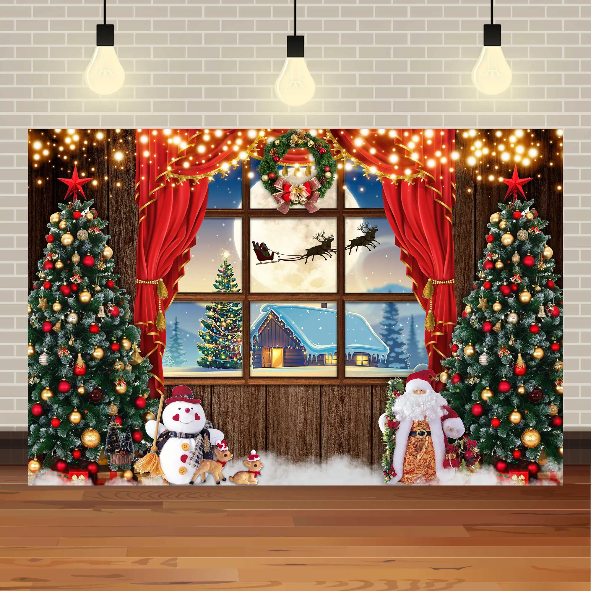 NeoBack-fundo da fotografia do partido do Natal, floco de neve, montanha congelada neve, Santa Claus, fundo árvore de Natal, estúdio fotográfico