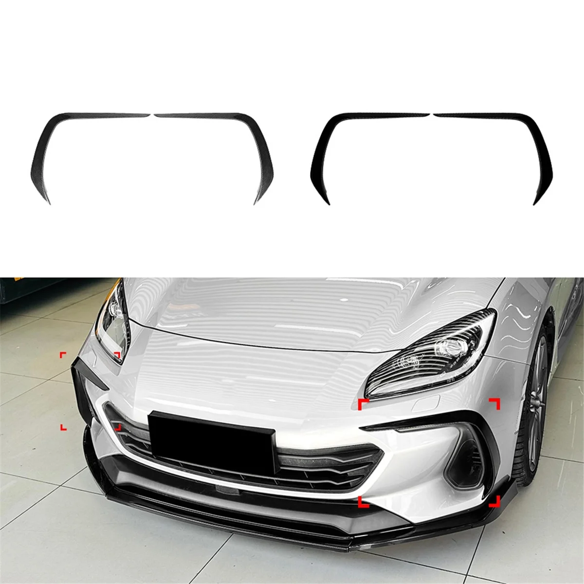 Car Front Bumper Spoiler Splitter Cover Fog Light Trims Canard for BRZ 2021-2024 Carbon Fiber