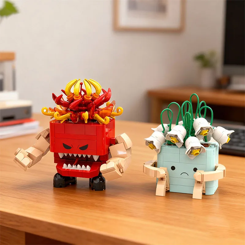 

MOC Angry and Sad Version Potted Plants DIY Building Blocks Model Cute Plant Decorate Bricks Assembly Toys Kids Birthday Gifts