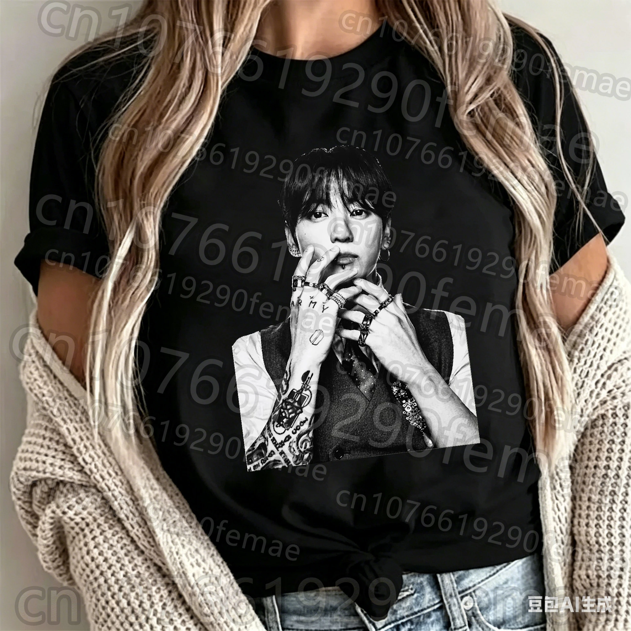 

Jungkook Printed Cotton Short Sleeve Teen Girl KPOP Idol Cool T-Shirt 2026 Summer New Concert Support Gear Top Unisex Kids