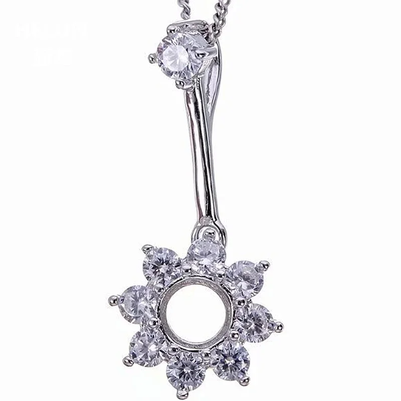 

5mm Round Cut Semi Mount Pendant 925 Sterling SIlver Women Classic CZ Cubic Zirconia Pendant Gemstone Setting