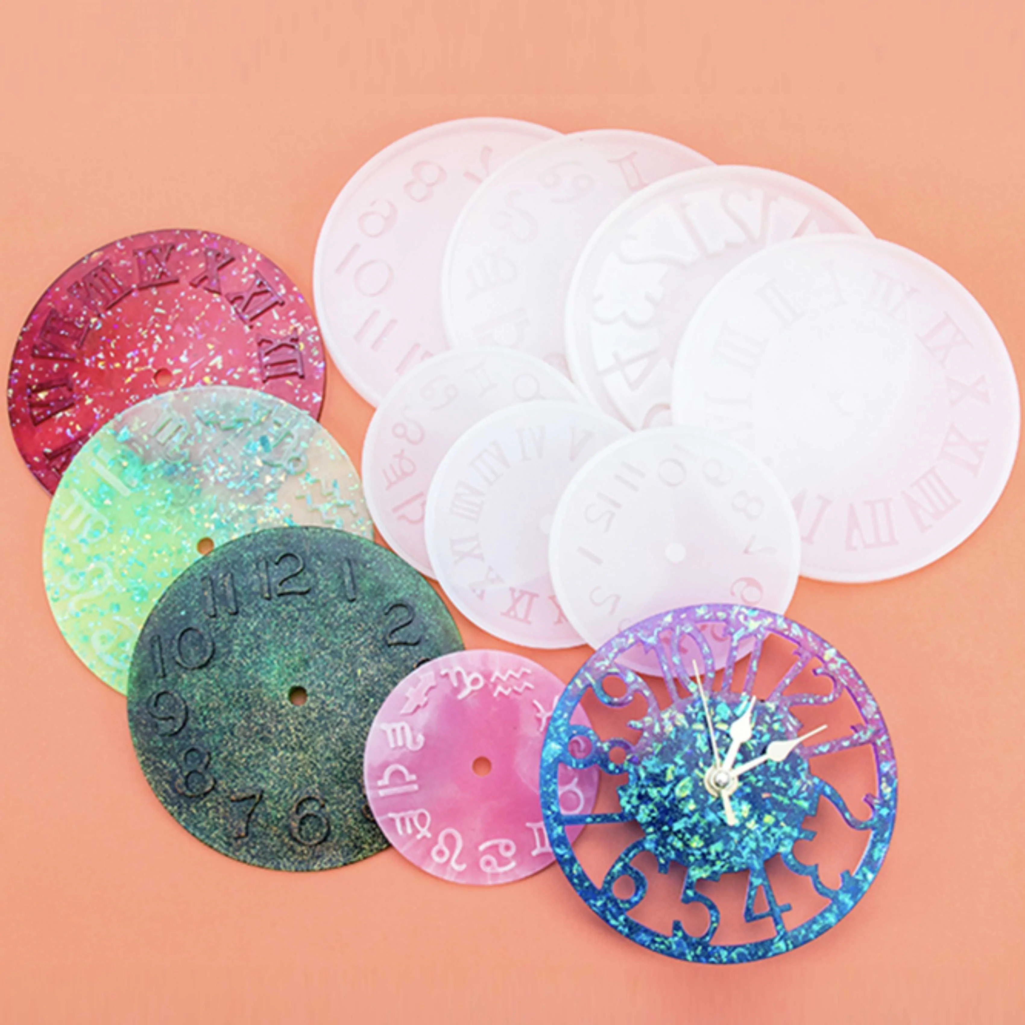 6Pcs (3Pcs Clock Molds + 3Pcs Pointer Set) Clock Resin Molds, Large Roman Numerals/Arabic Numerals/Silicone Molds Resin Clock Mo