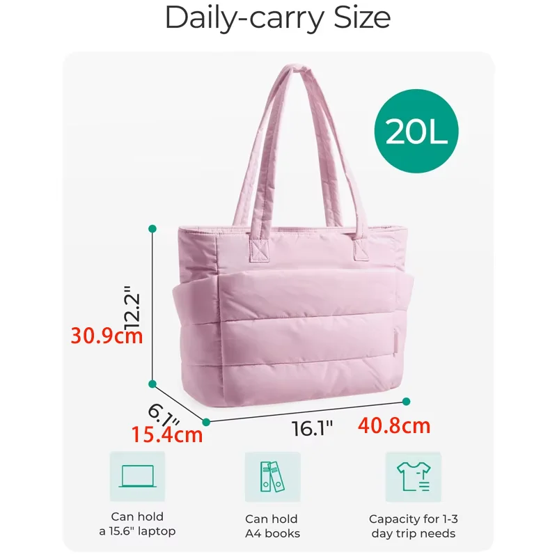 BAGSMART Women's Tote Bag Quilted Shoulder Bag Handbag for Travel Work Gym Lightweight Puffy Tote Bag with Compartments - view 3