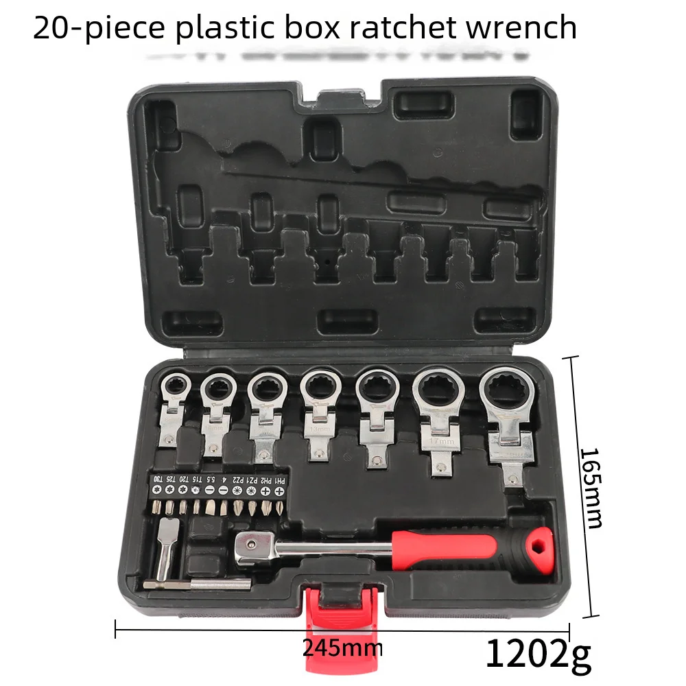 Set of 9, interchangeable ratchet wrench, tubing wrench set, moving head wrench, 180° rotary gear wrench