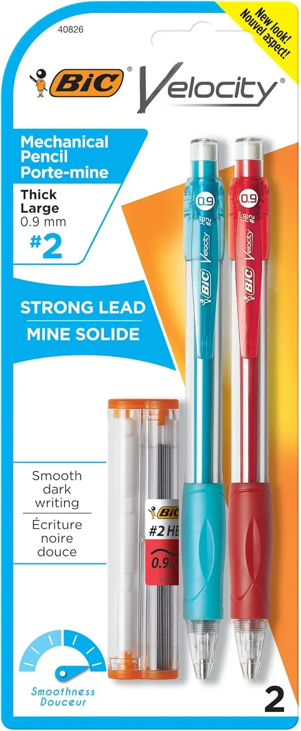 

Smooth-Writing 0.9mm Thick Mechanical Pencils, 2-Pack with Extra Leads and Erasers
