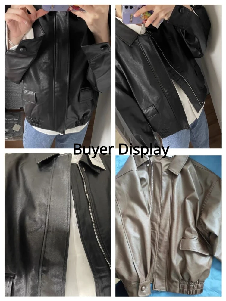 Women Vintage Pu Jacket Women High Street Techwear Oversize Faux Leather Overcoat Moto Jacket Punk Casual Cropped Outerwear