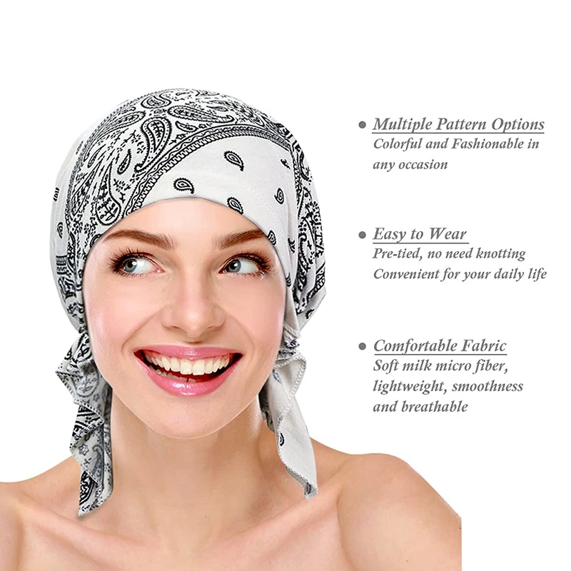 Women Chemo Hat Muslim Fashion Turban Beanie Pre-Tied Headwraps Headwear Bandana For Hair Loss