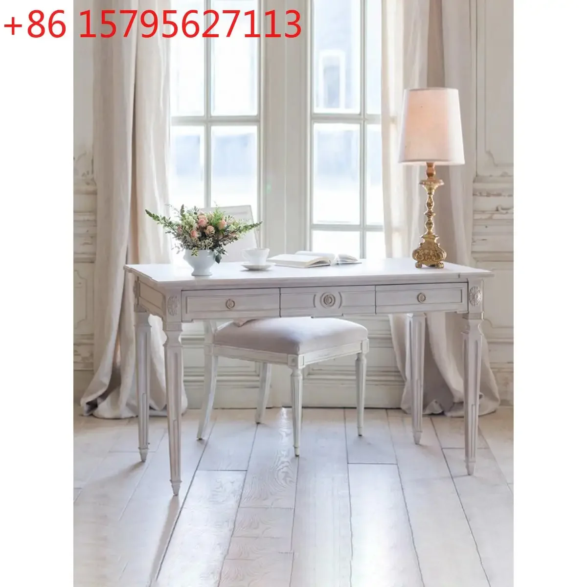 French light luxury European solid wood desk writing desk American country oak study  computer desk model room