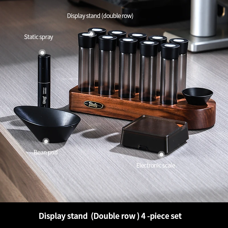 

Coffee Bean Storage Tubes with Walnut Wood Display Stand