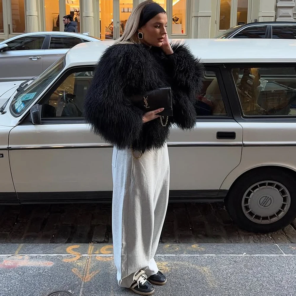 Talenza Women's Fake Fur Jacket Autumn Winter Plush Thickened Jacket Loose Casual Solid Color Warm Coat Female Retro Fur Jacket