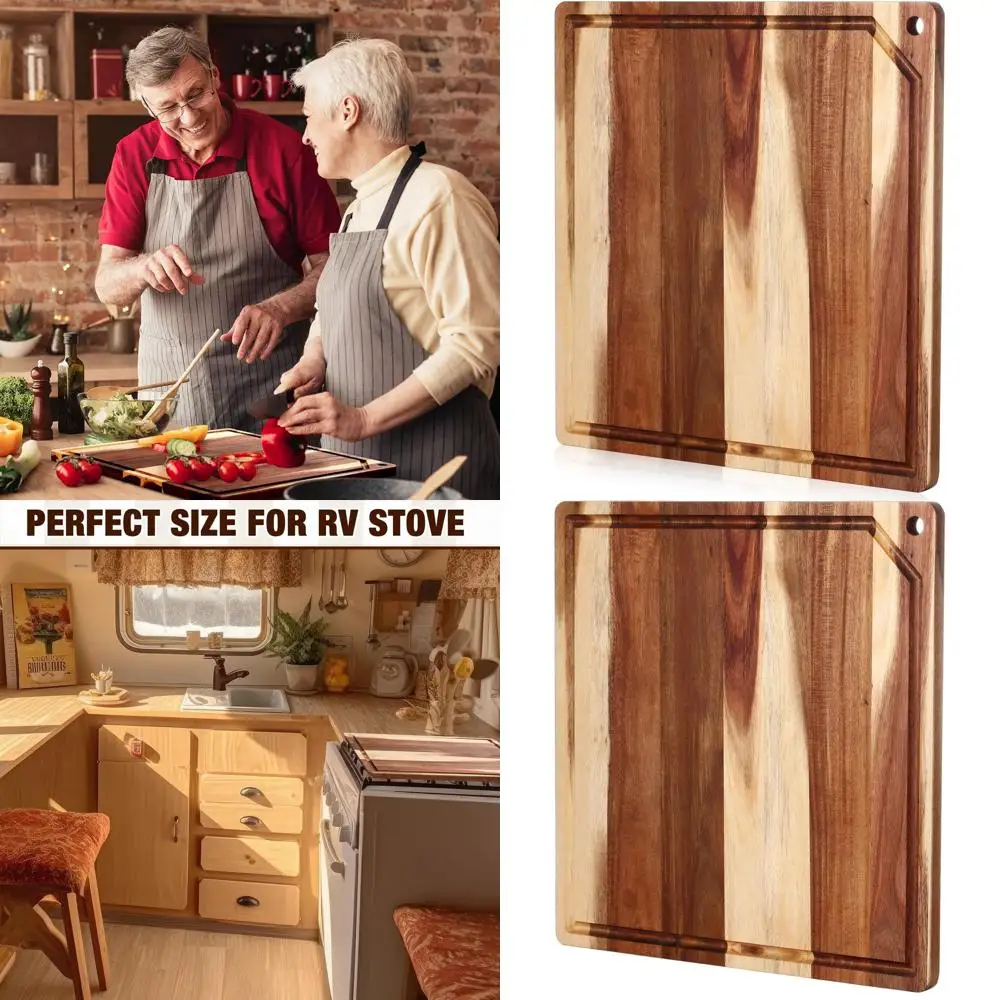 

20 x 20 Acacia Wood Burner Cover with Hole - Large Square Chopping Board for RV and Apartment Kitchens