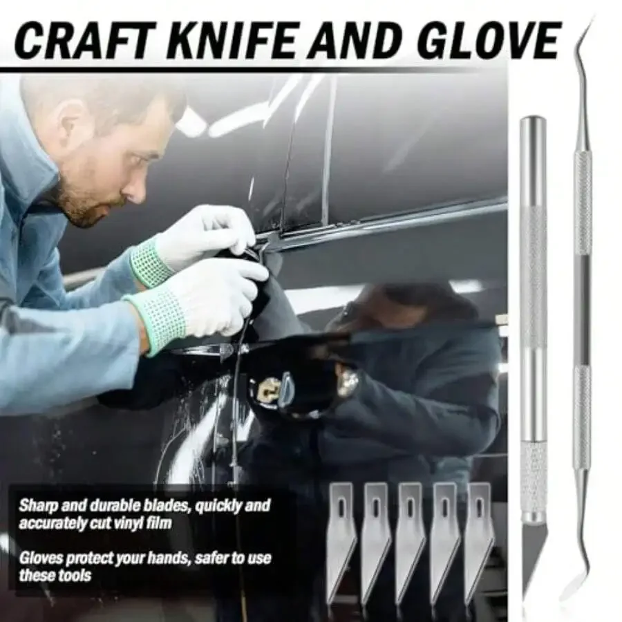 Professional Car Vinyl Wrap Tool Kit With Plastic And Felt Squeegees Gloves Magnets Cutter