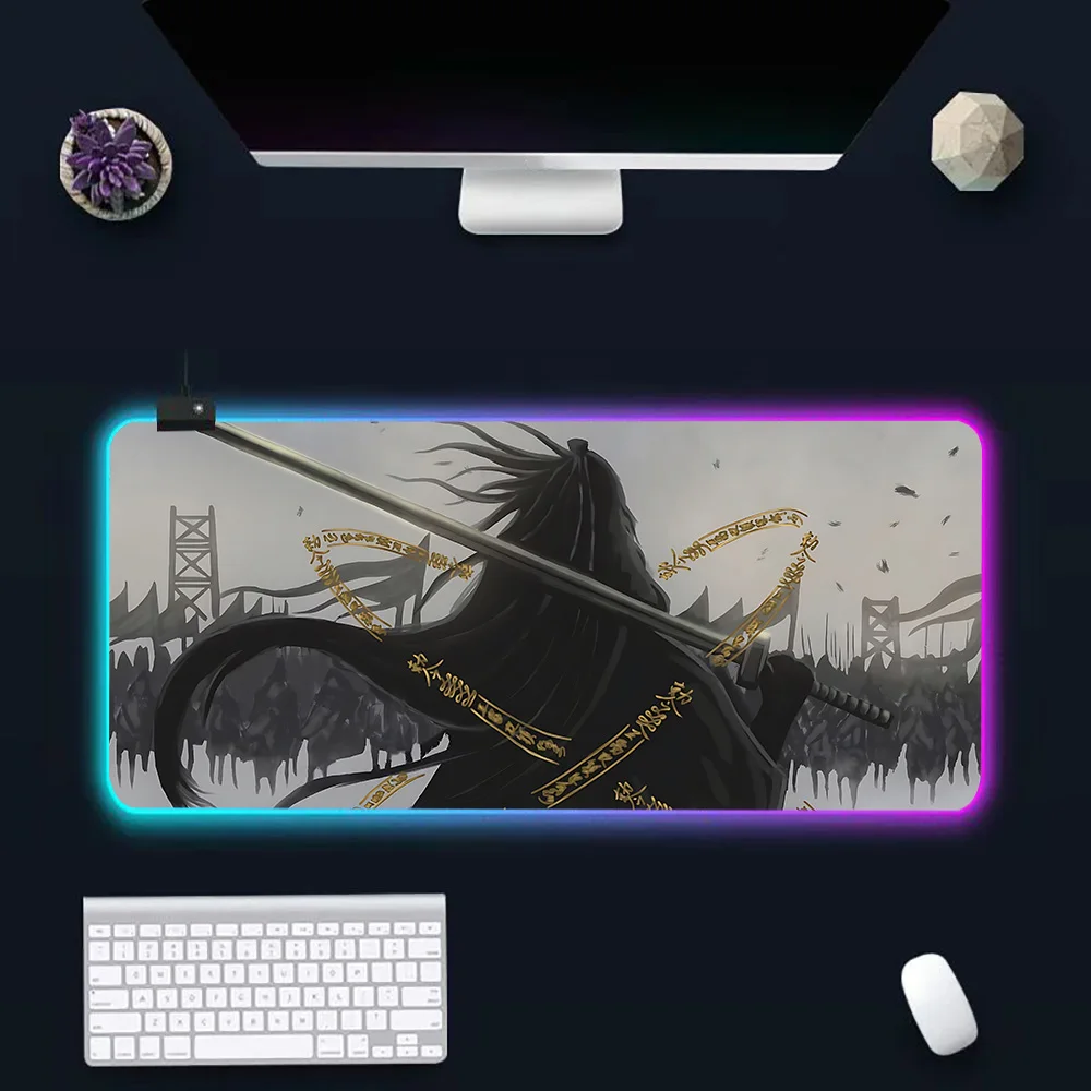 Ancient Swordsman RGB Pc Gamer Keyboard Mouse Pad Mousepad LED Glowing Mouse Mats Rubber Gaming Computer Mausepad