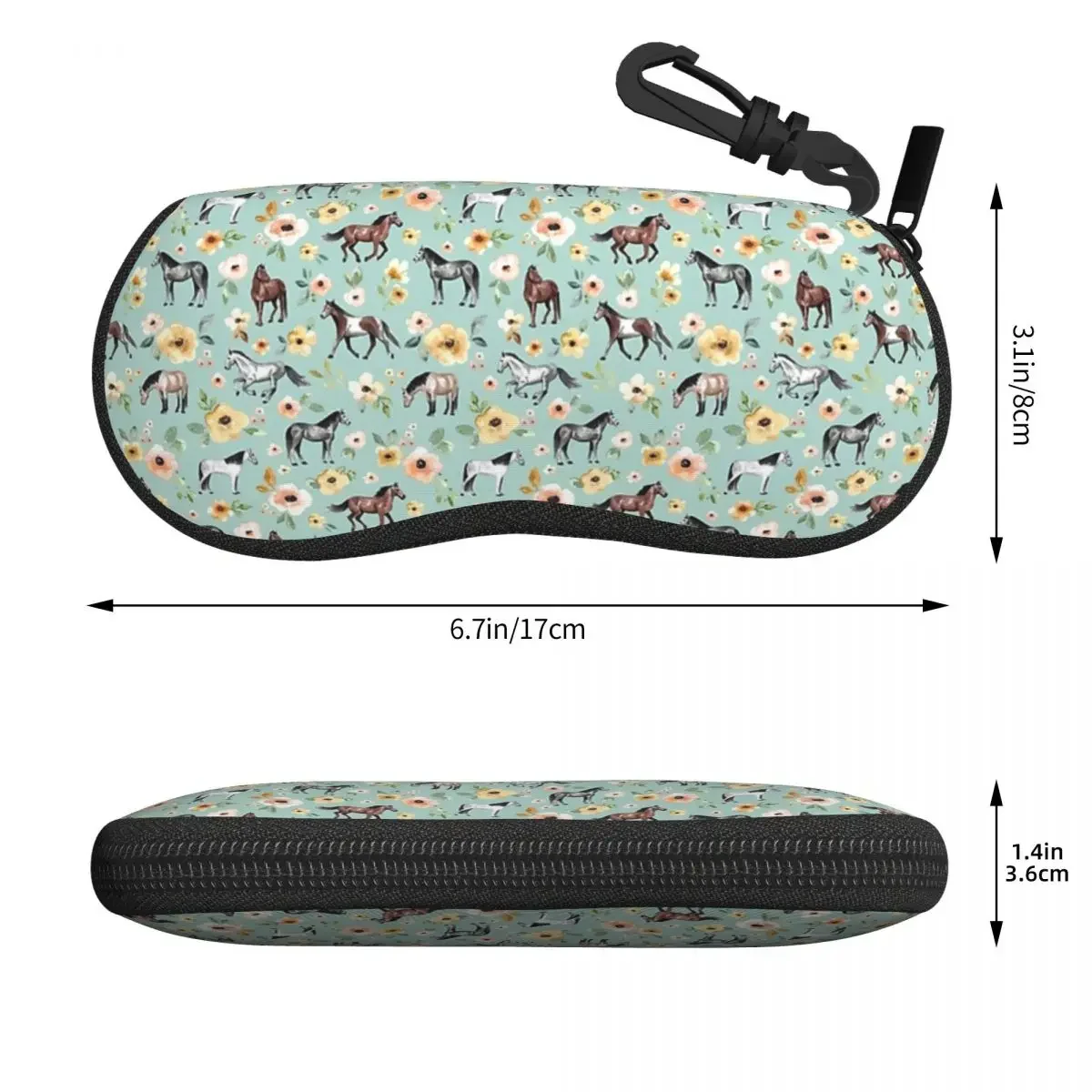 Horses With Flowers Shell Glasses Case Portable Sunglasses Box Women Men Soft Eyeglass Bag Pouch