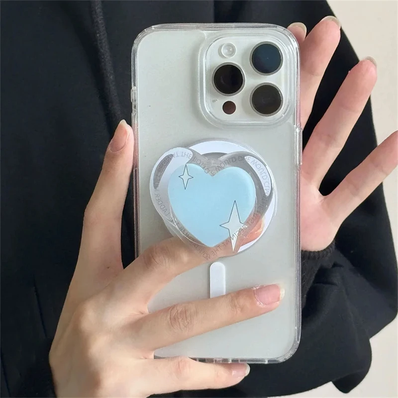 Korean Cute Blue Love Heart Star For Magsafe Magnetic Phone Griptok Grip Tok Stand For iPhone Wireless Charging Holder Bracket
