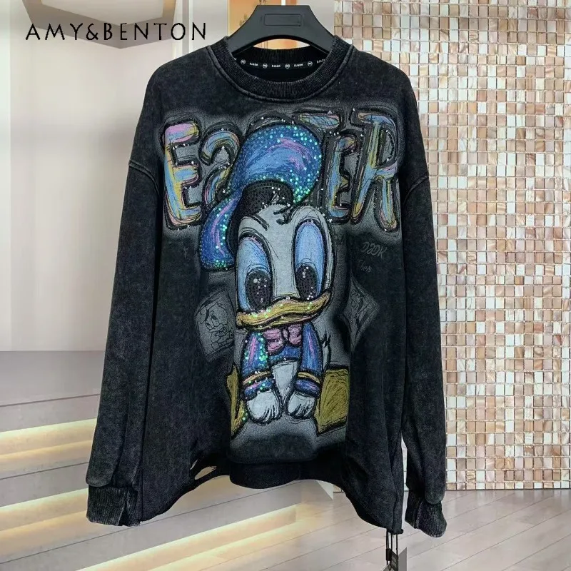 

Heavy Industry Loose Washing Alphabet Cartoon Small Crew Neck Fashion Sweatshirts 2025 Autumn And Winter New Hooides Pullover