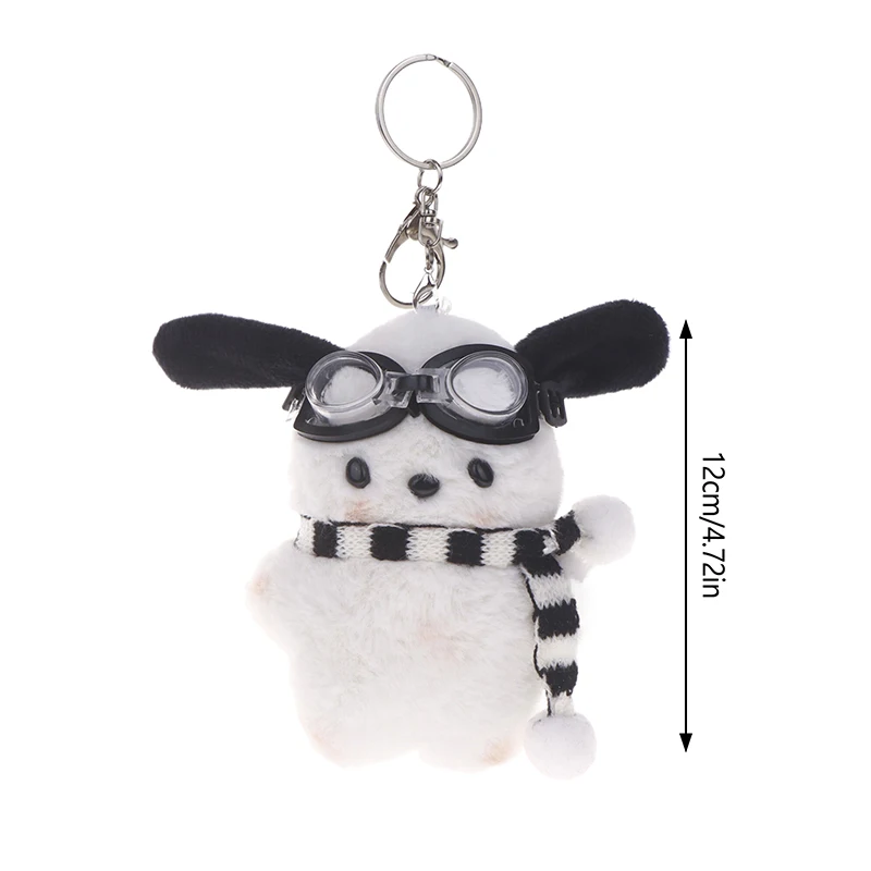 Swim Goggles Pochacco Plush Toy Cartoon Scarf Puppy Pendant Soft Stuffed Doll Keychain Car Key Ring Backpack Bag Decor