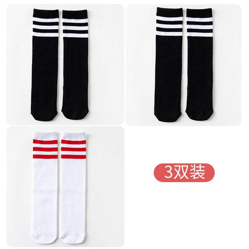 1/2/3Pairs Kinder Mädchen Kniehohe Baumwolle Socken Schwarz Weiß Drei-Linie Gestreiften Laufsport socken Fußball Golf Sport Socken – Detail 16