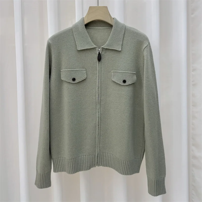 Cárdigan para mujer, nuevo top de manga larga ajustado de punto elástico para otoño 2025, suéter de mezcla de lana para mujer, prendas de punto con cuello tipo Polo