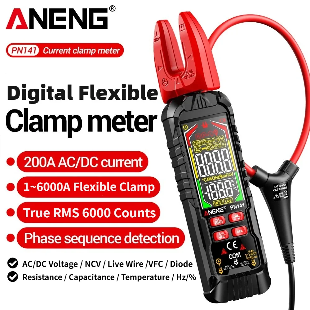 ANENG PN141 Digital Flexible Clamp Meter Profession 6000A Pliers Non-contact Voltage Sensing Voltmeter Ammeter Repair Multimeter