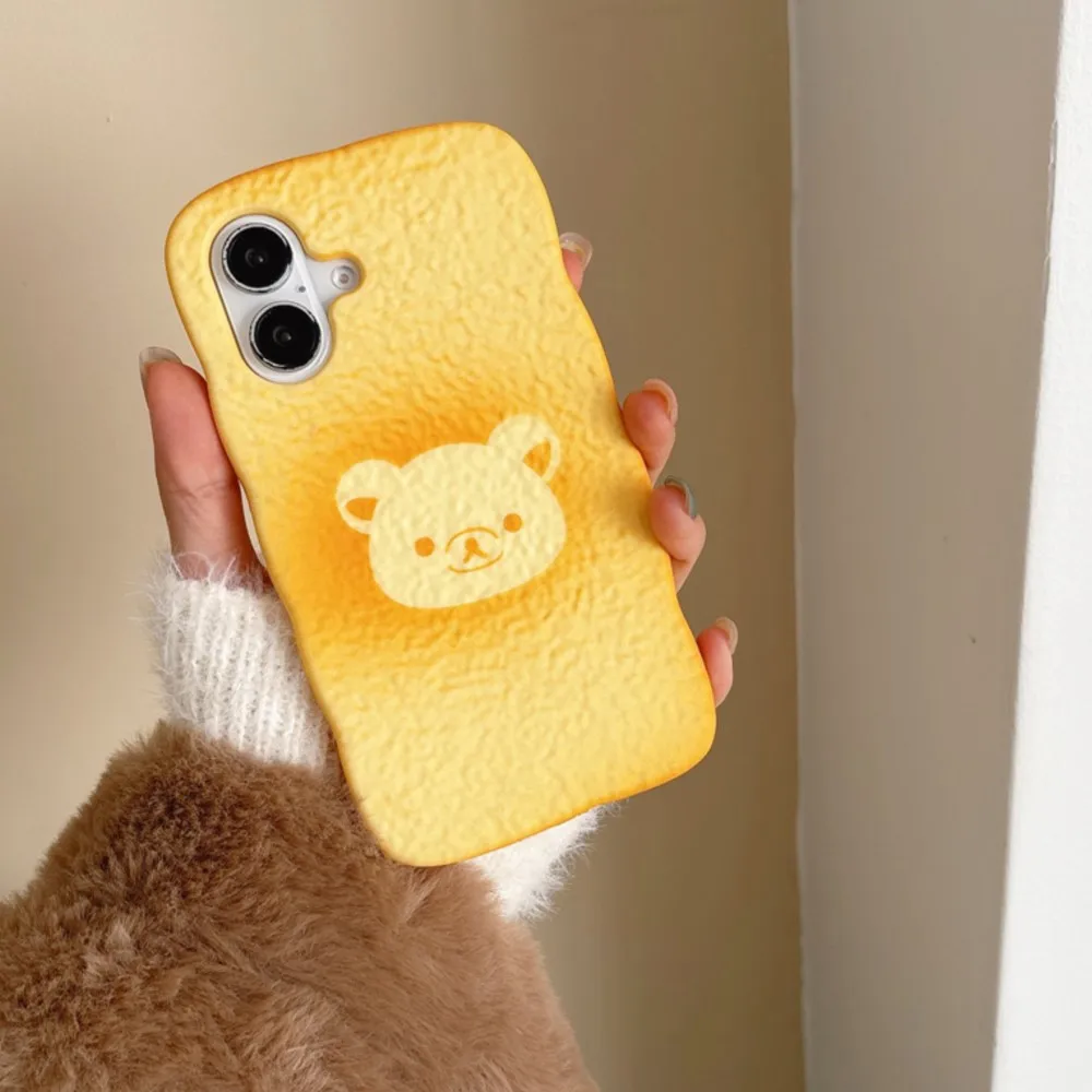 3D Cute Cartoon Bread Rilakkuma Phone Case For iPhone 16 Pro Max 15 14 13 12 Pro Max 11 Soft Silicone Cover