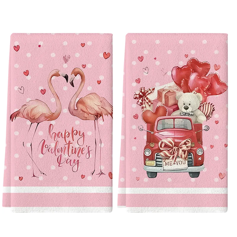 

2 шт., розовые кухонные полотенца в горошек с сердечком фламинго, набор полотенец 40 см*60 см, супервпитывающая мягкая чистящая ткань, полотенце для приготовления пищи, полотенце для приготовления чая, салфетка для рук, салфетка для чистки, украшение для 