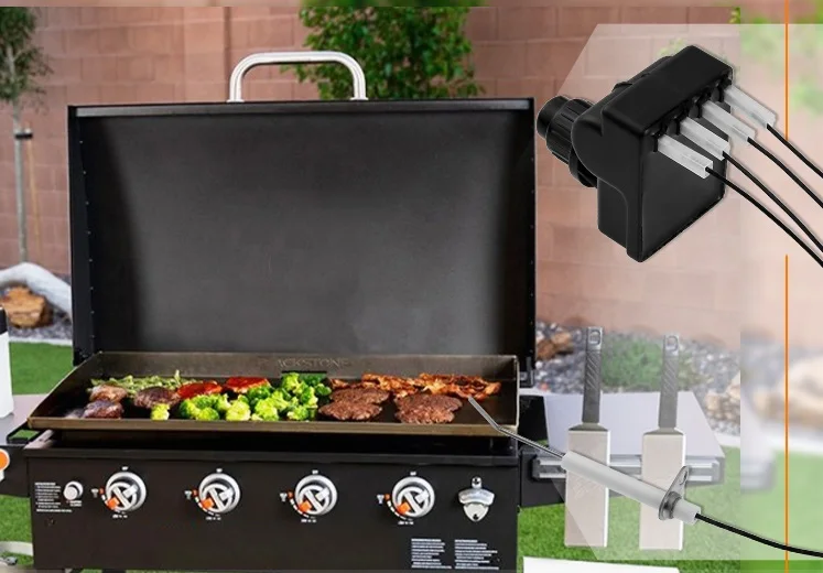 Grill Igniter Assembly + 4 Spark Electrode Kit Replace Blackstone 28Inch Propane Griddle Pushing Electronic Ignitors AA Battery