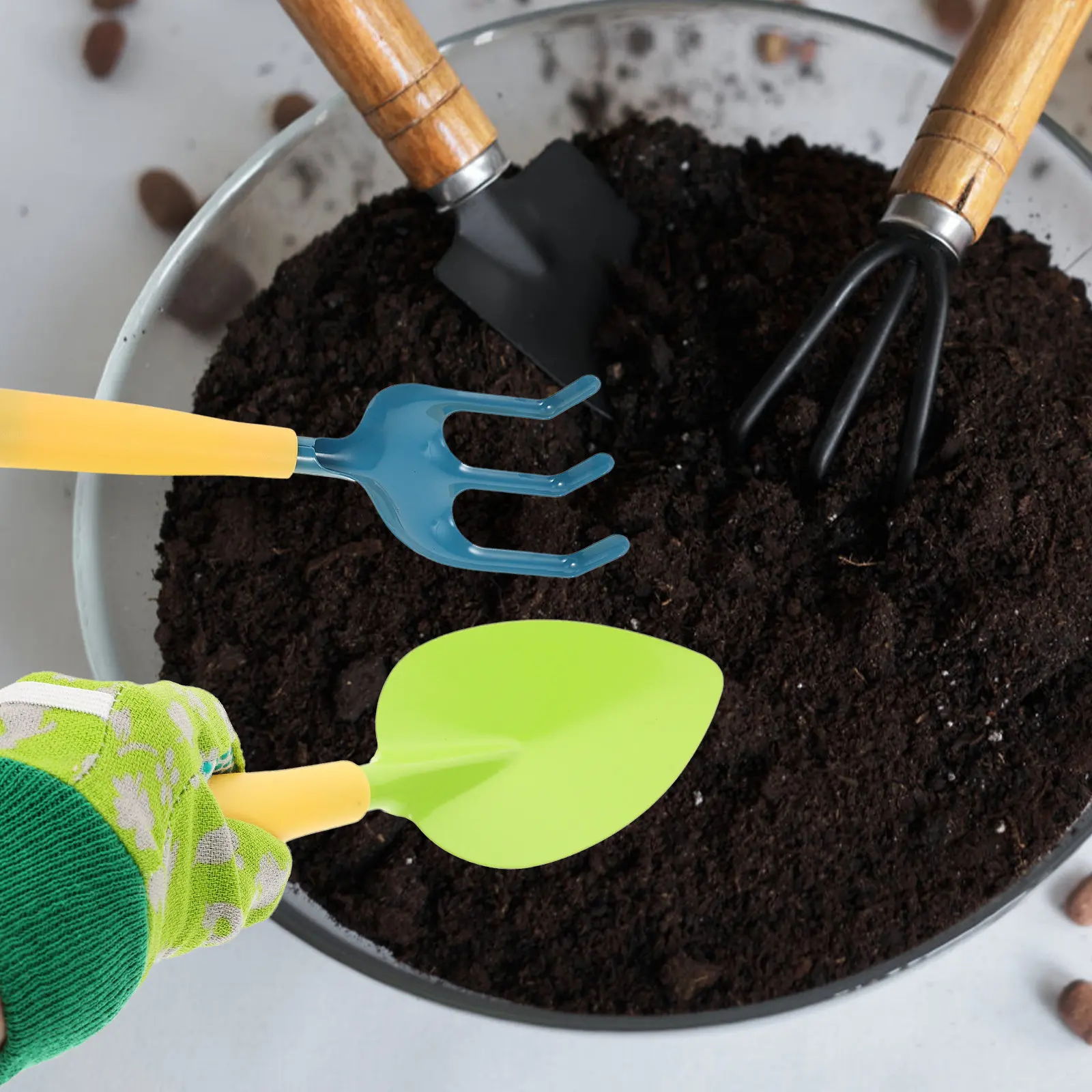 1Set Kid Gardening Tools Set Stable Iron Mini Garden Shovel Rakes Outdoor Planting Supplies for Children Garden Tools