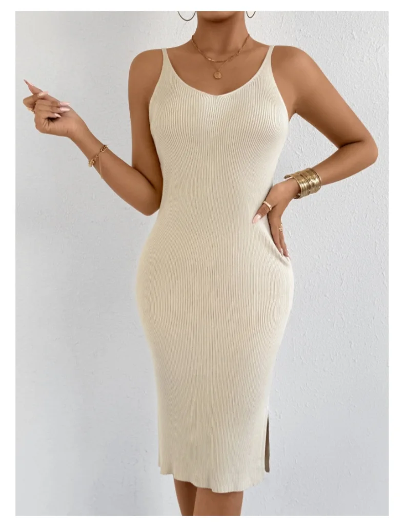 European and American Fashion New Summer V-neck Strap Skirt Knitted Tank Top Dress Pit Strip Sleeveless Tank Top Skirt