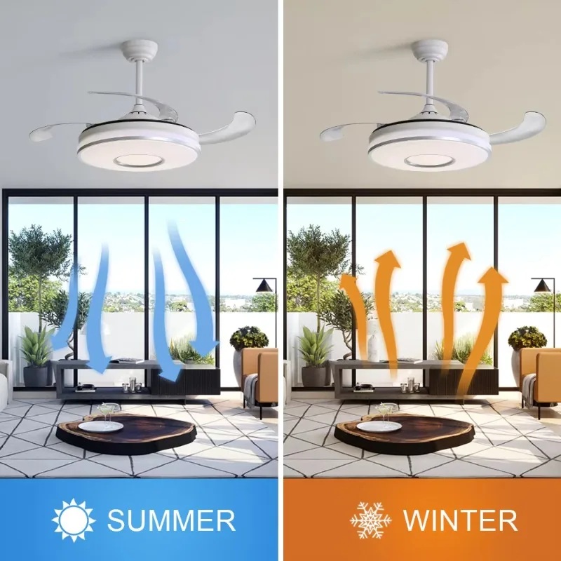 Hot-selling 42-inch remote control retractable folding blade ceiling fan with light