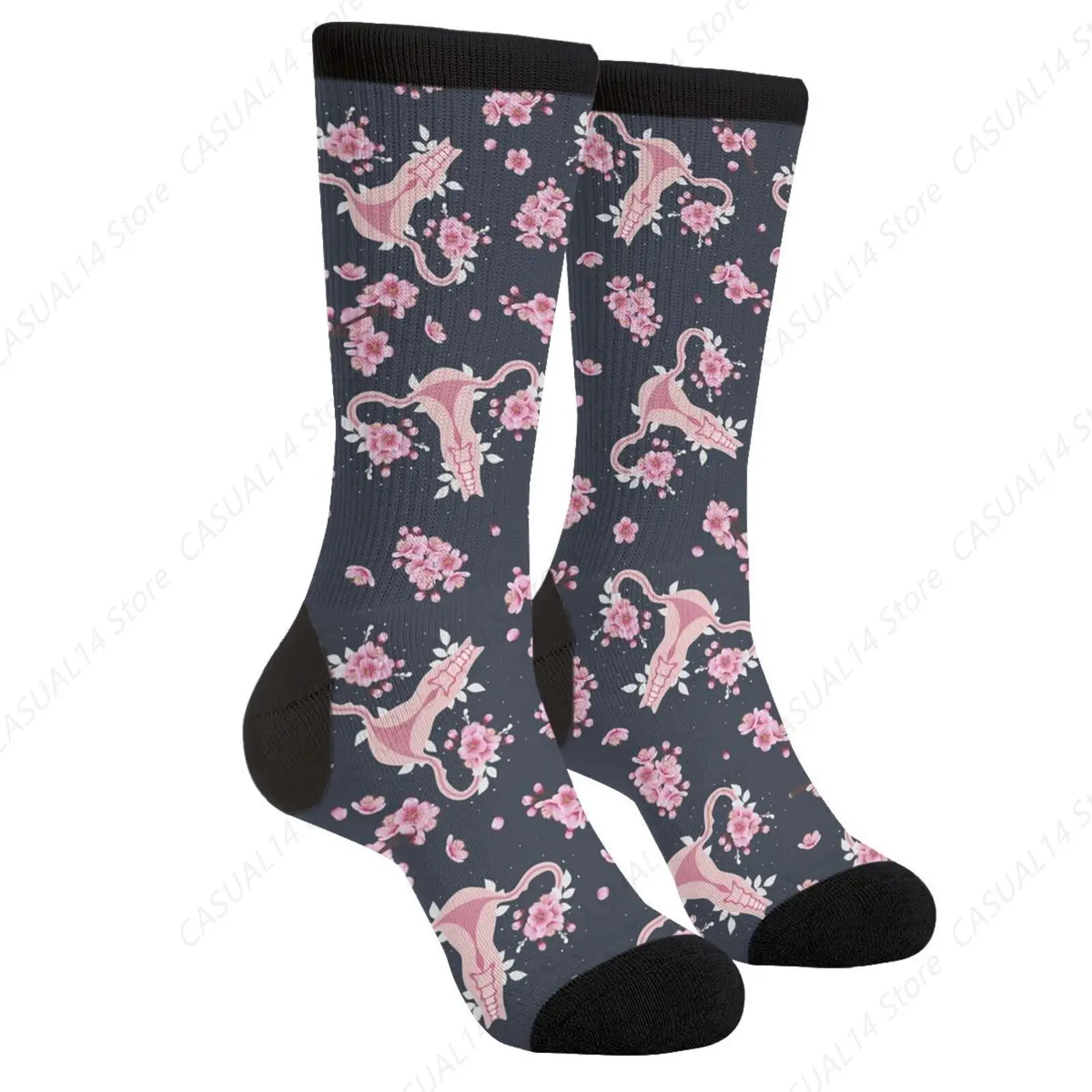 Bellissimo fiore di utero rosa Obgyn Infermiera Ginecologia femminile Casual Divertente Funky Novità Calzini per uomo Donna