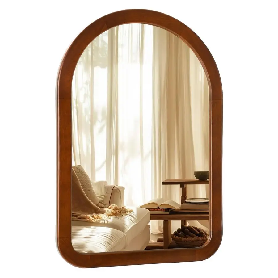 

Зеркало 22 x 30 дюймов, орехово-коричневое дерево, деревенское закаленное настенное зеркало для ванной комнаты с деревянной рамой, деревянная арка для фермерского дома