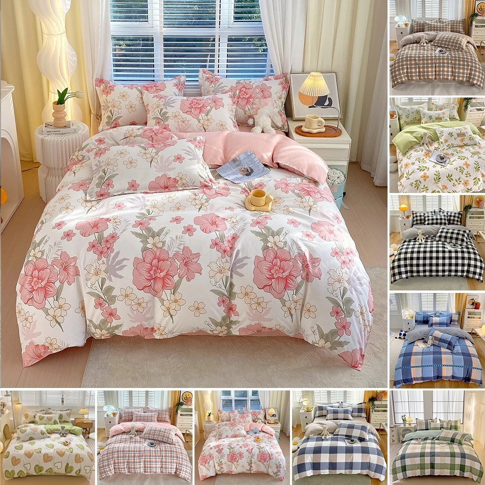 

3/4pcs Ins Style Bedding Set (Duvet Cover + Flat Sheet +Pillowcase) Comfort Set Girly Fresh Couple Bed Comforter Set Cubrecamas