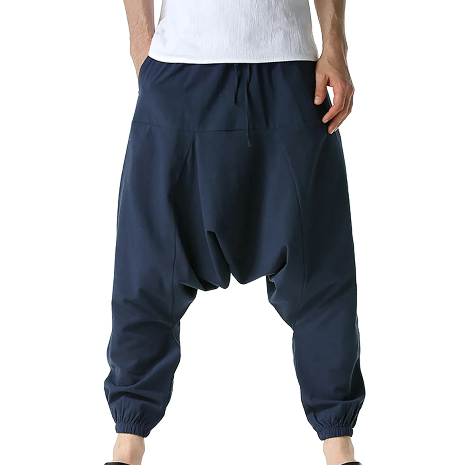 Men's Baggy Harem Pants Casual Hippie Trousers Low Drop Crotch Joggers Sweatpants Male Hip Hop Traditional Pants Streetwear