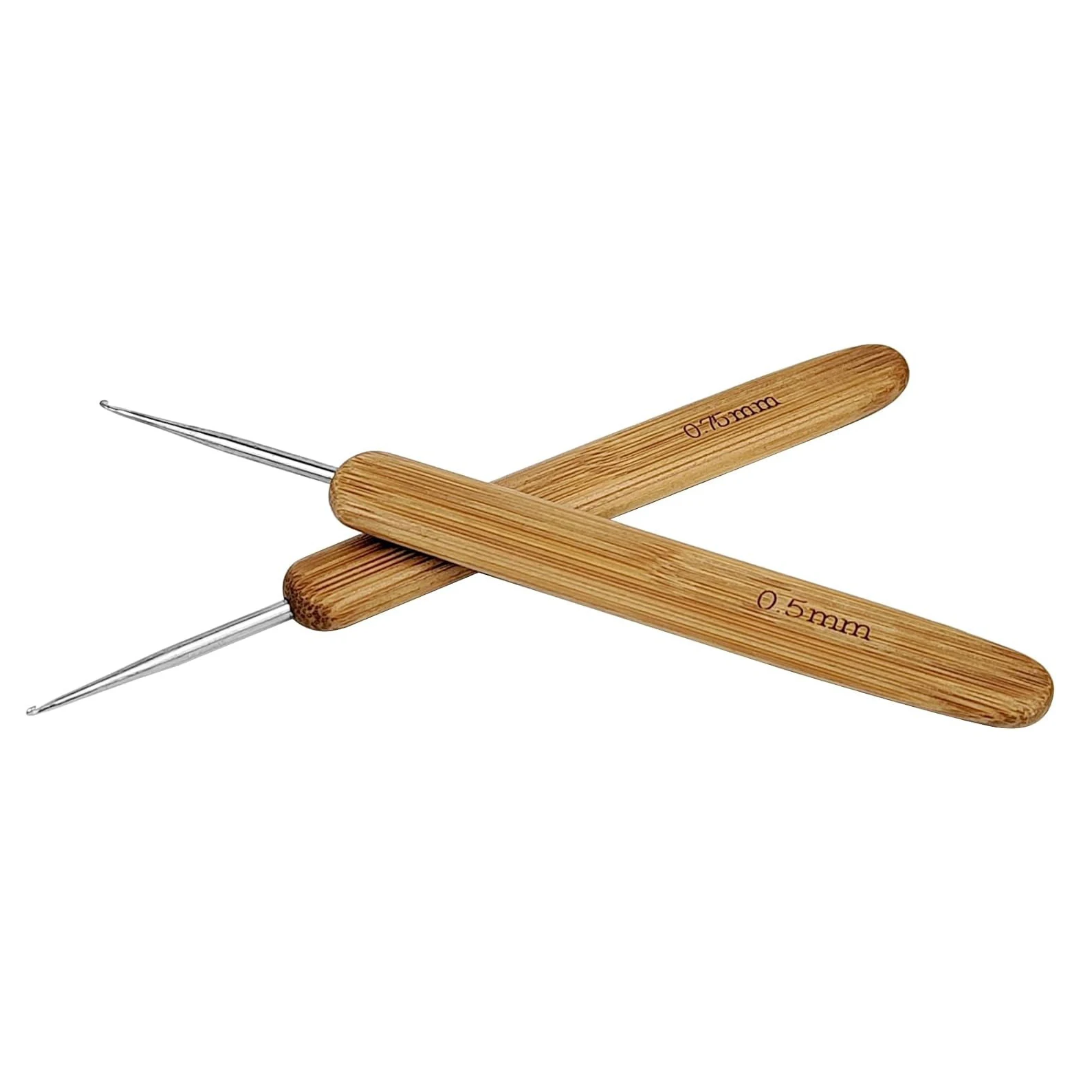 

Бамбуковая ручка, 2 шт./компл., стальной крючок 0,5 мм + 0,75 мм, крючок для вязания дредов для плетения кос, инструмент для дредов