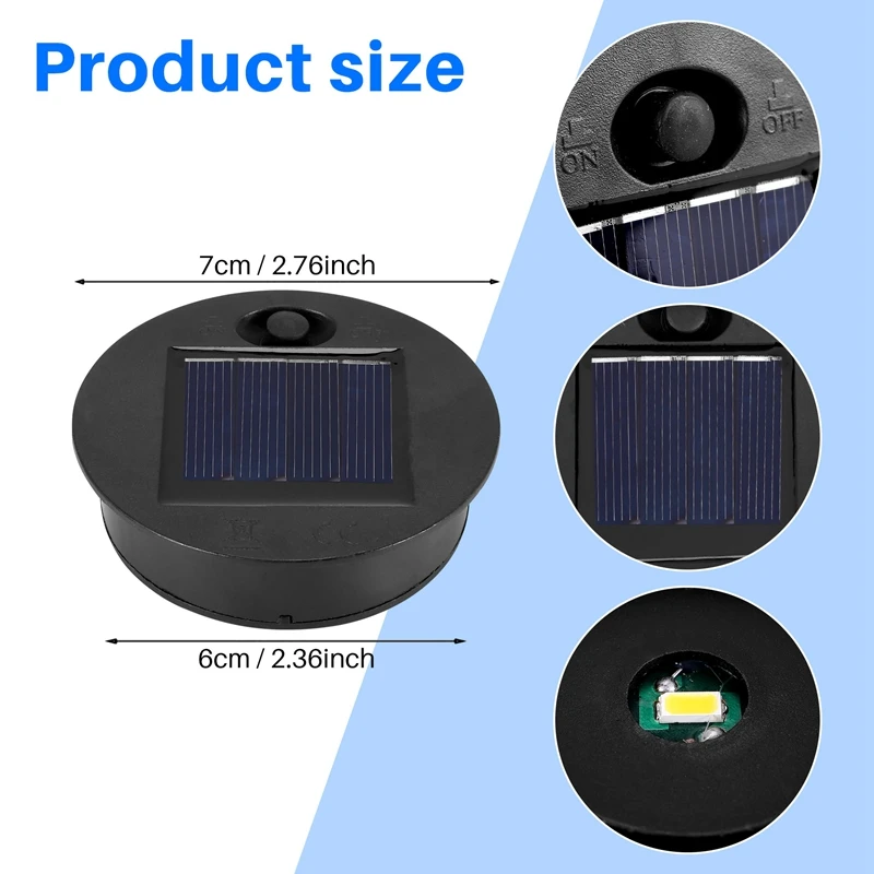 5 Pack Replacement Solar Light Parts(Top Size 2.76 Inches, Bottom Size 2.36 Inches),7 Lumens Warm White LED Waterproof