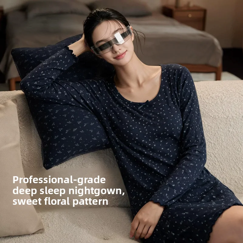 女性用長袖パジャマセット-胸パッド付き-深い眠り用ホームウェア-u-ラベンダー柄-快適なホームローブ