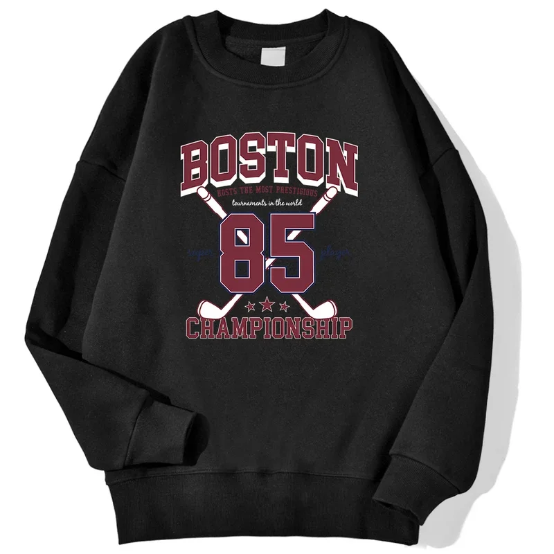 Boston 85 Players Championship Printing Men'S Sweatshirts Autumn Casual Hoodies Loose Warm Pullover Street Trend Sportswears