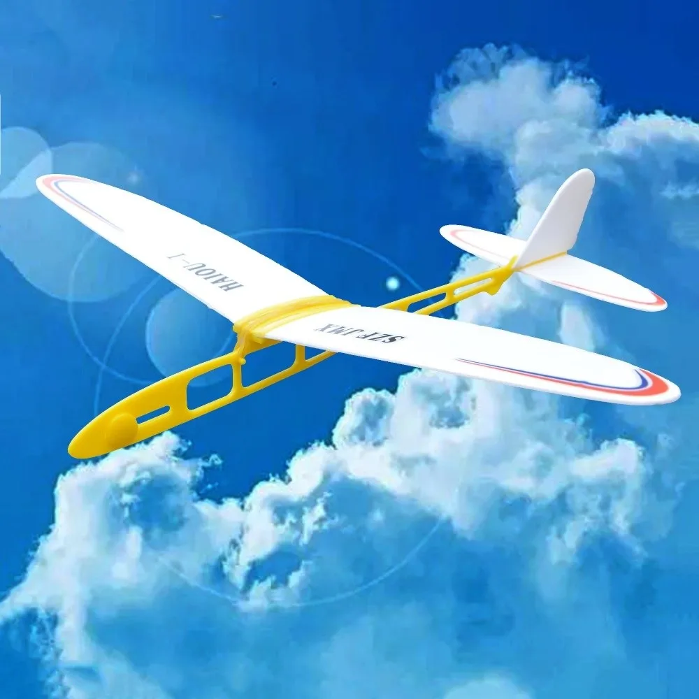 DIY Hand Throw Flying Glider Planes Random Color Adjustable Center Elastic Rubber Band Powered Assembly Model