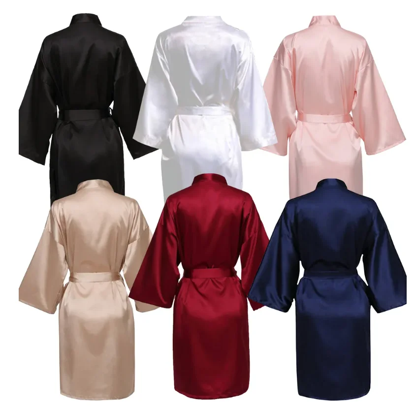 

Wedding Party Team Bride Robe With Black Letters Kimono Satin Pajamas Bridesmaid Bathrobe SP2000