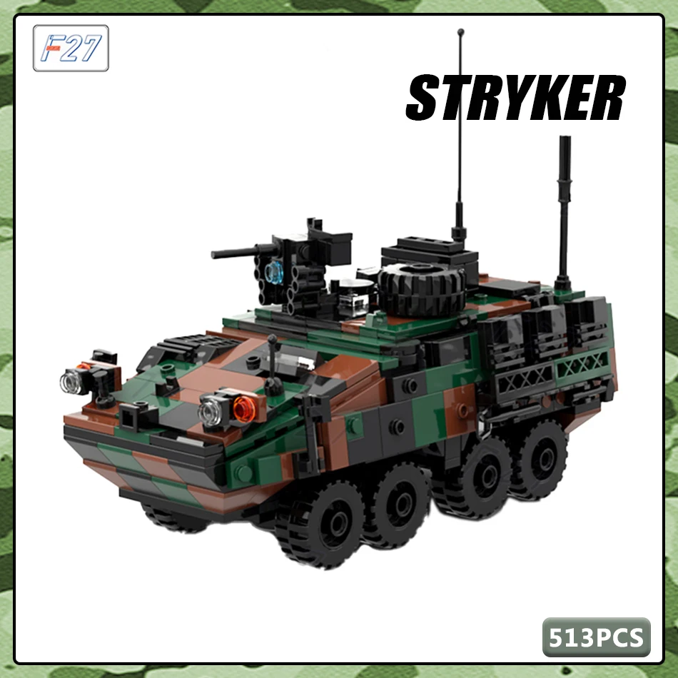 MOC Military Series US Army Gepanzertes Fahrzeug mit Rädern, Kampfrollen, Waffen, Baustein, Ziegel, Kinderspielzeug, Geschenke