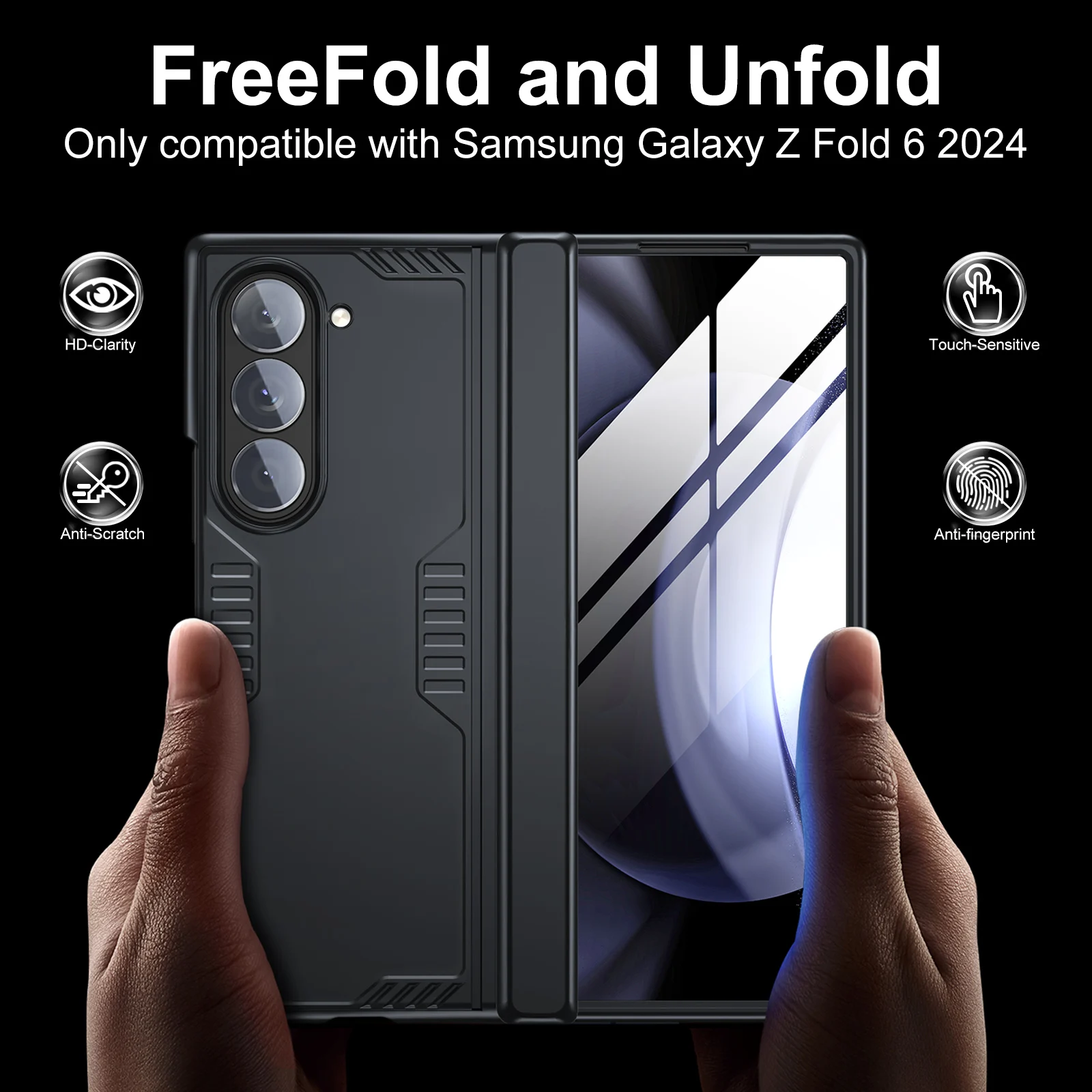 Slim Shockproof Phone Case For Samsung Galaxy Z Fold 6 Hinge Full-coverage Protection Armor Case With Stand Screen Protector