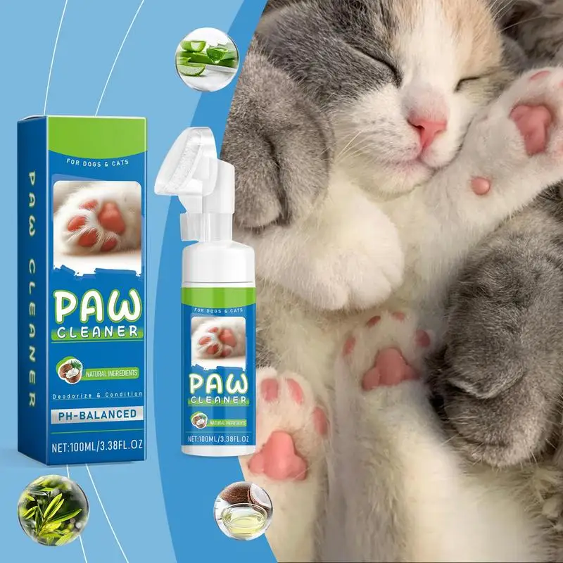 Paw Cleaner For Dogs No Rinse 100ml Pet Foot Cleaning Foam Spray Foaming Cleanser Gentle Foaming Paw Cleanser Cat Paw Cleaner