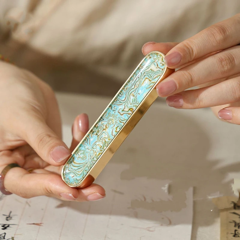 Zinc Alloy Chinese Paperweight Imitation Mother Pearl Inlay Calligraphy Painting Paper Press Chinese Desk Stationery Ornament