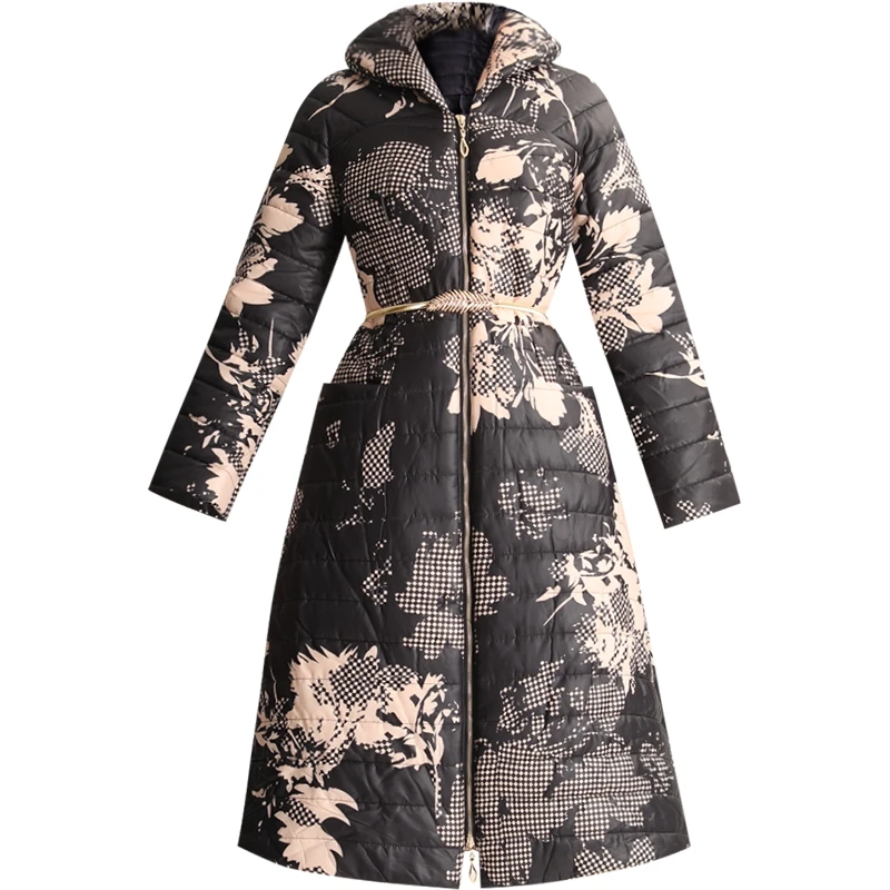 

2022 Women Winter Jacquard Coat Floral Parkas Space Cotton Thick Sustans Long Coat Quality Zipper Jacket Overcoat Casual