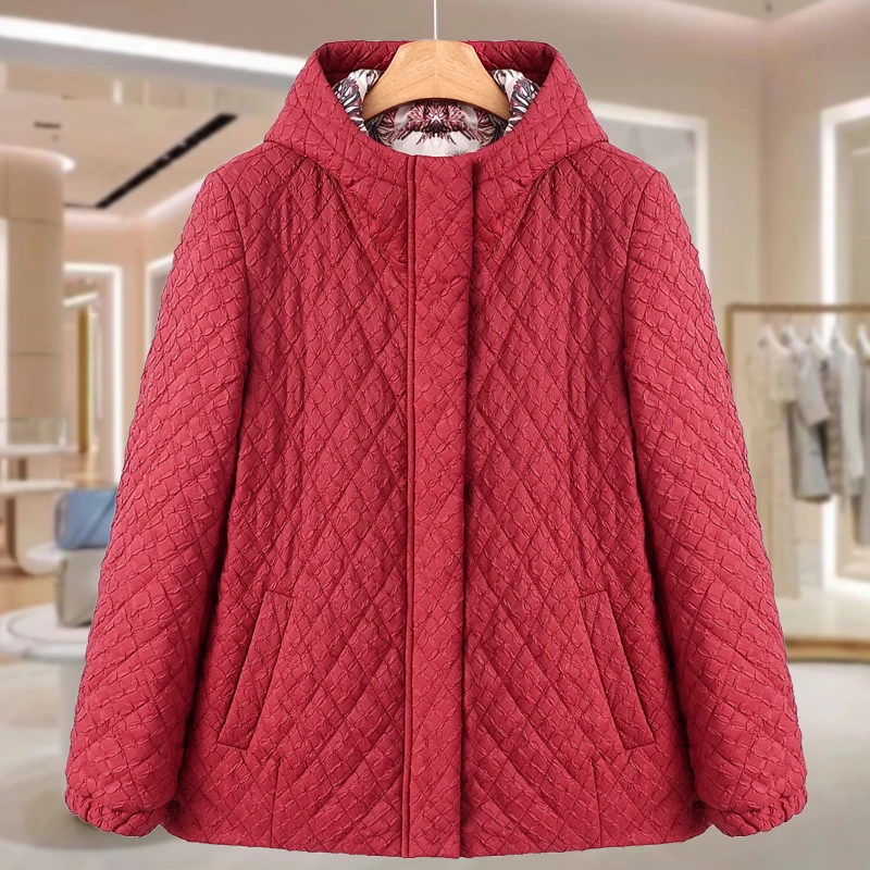 

Casual Lightweight Cotton Jaet for Middle-Aged Mothers Faionable Winter Outerwear with Hood Loose Fit Long Pants