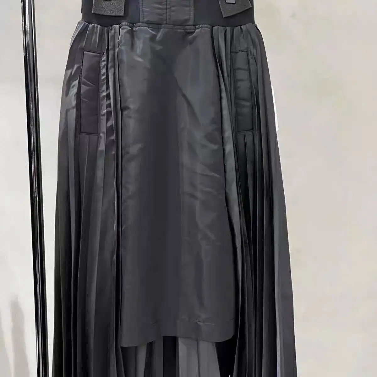 SAC elastic waist pleated splicing irregular medium and long casual skirt