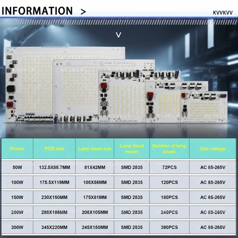 LED Chip SMD2835 50W300W High-Power Floodlight Board AC220V Driverless PCB Module for Outdoor Lighting DIY Kit