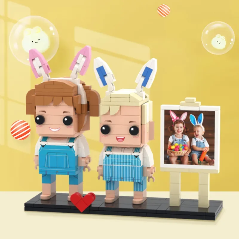 

Gifts for Kids Customizable 2 People Photo Frame My Custom Brickfigures Small Particle Building Blocks Granules Photo Character